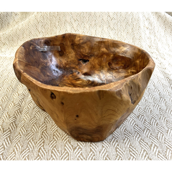 Burl Wood Hand Carved Bowl Rustic Natural Art Stamped CON2 Brown Approx 10" x 7" - Picture 1 of 13
